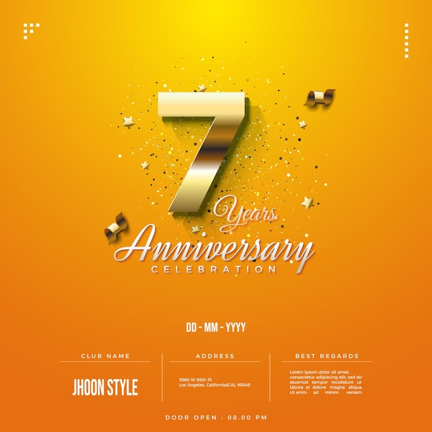 7th anniversary party invitation with 3D gold numbers