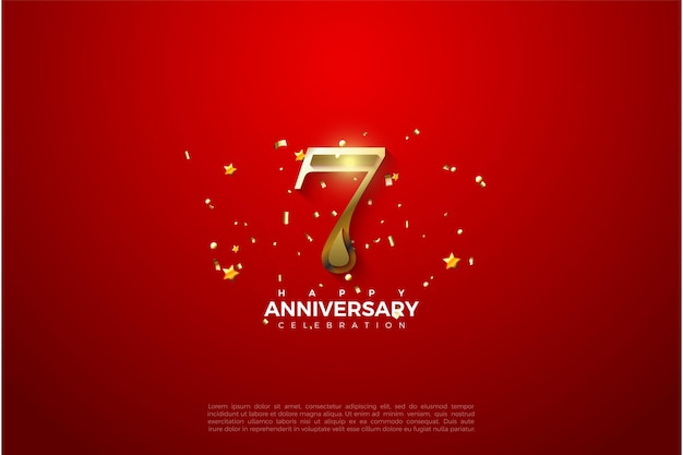 7 ° anniversario con numeri d'oro 3d.