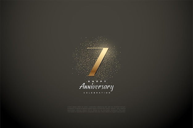 7th anniversary with illustration of gold numbers and glitter.