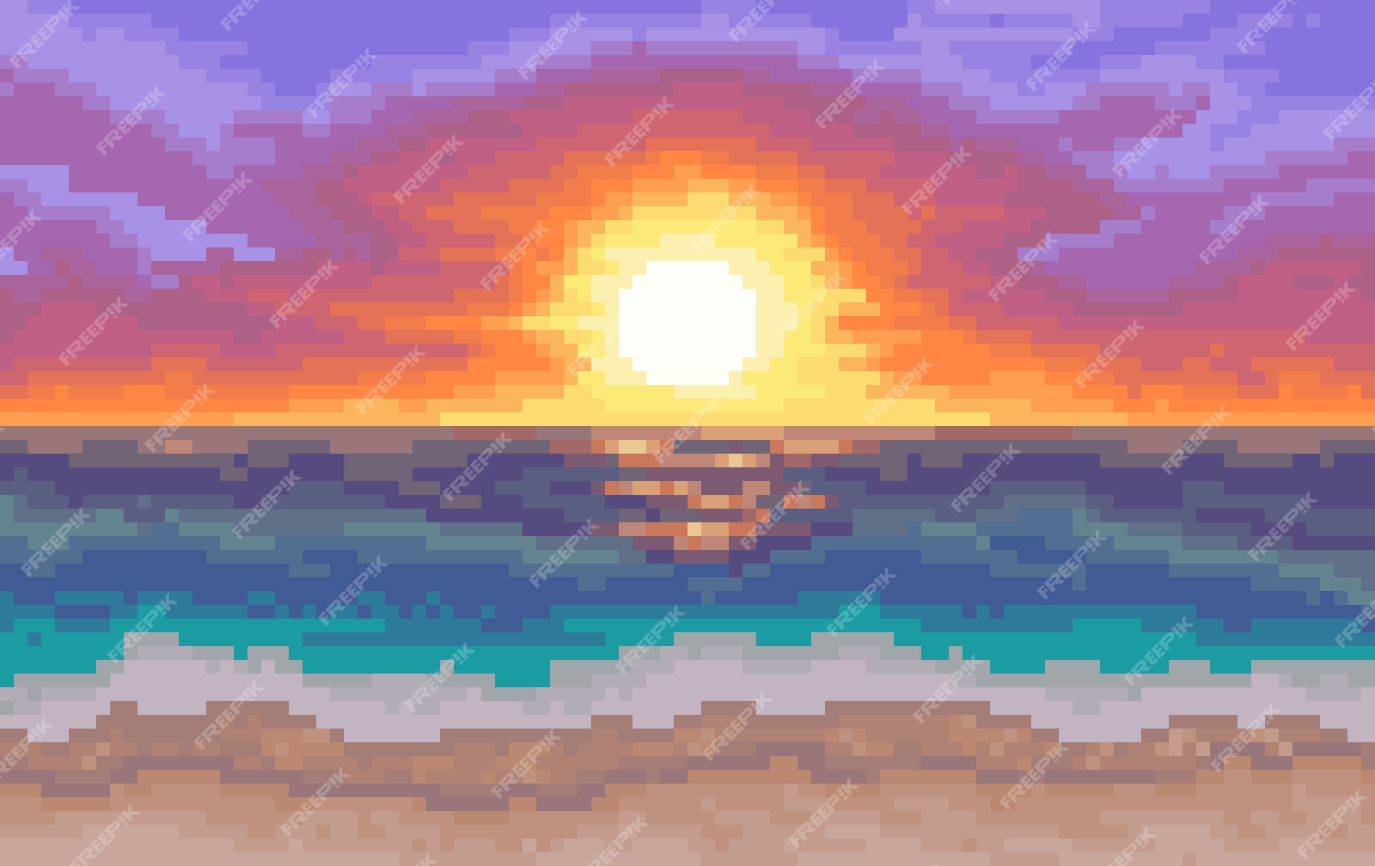 sunset over water clipart 8