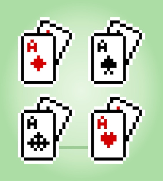 8 bit card poker pixels a speelkaarten voor game-activa in vectorillustratie