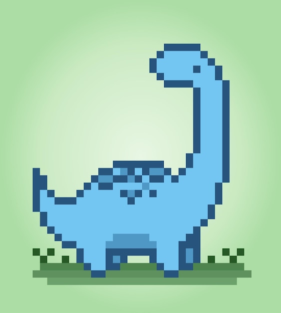 Pixel di dinosauro a 8 bit animali nelle illustrazioni vettoriali per i motivi a punto croce