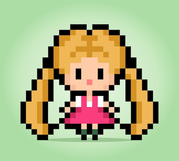 8 bit female character pixels Human pixels in vector illustrations