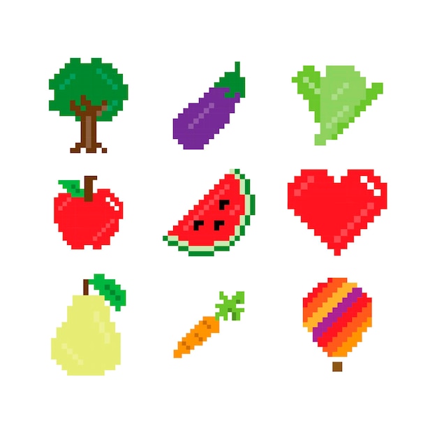 Vector 8 bit fruit tree balloon