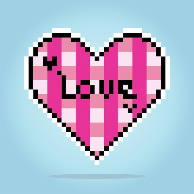 Pixel del simbolo del cuore a 8 bit icona dell'amore nelle illustrazioni vettoriali