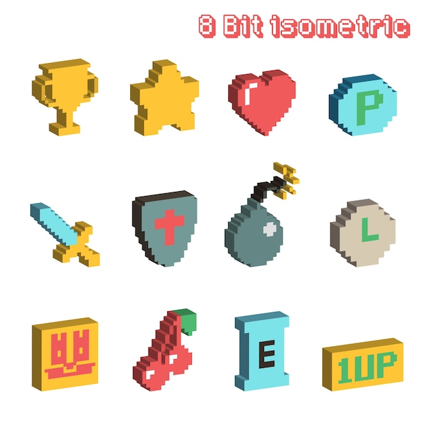 8 bit isometrische pictogrammen