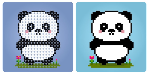 8 Bit Panda Panda Fat Animals for game assets and manic patterns in vector illustrations