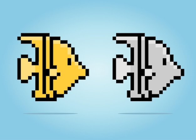 Pesce angelo pixel a 8 bit animali per le risorse di gioco nelle illustrazioni vettoriali