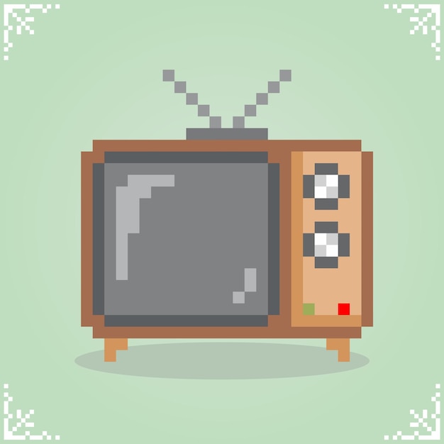 8 bit pixel art of classic television in Vector illustration for retro games Vintage TV pixel art