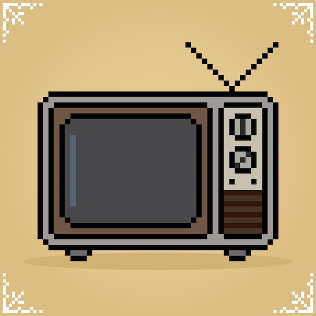 8 bit pixel art of classic television in Vector illustration for retro games Vintage TV pixel art