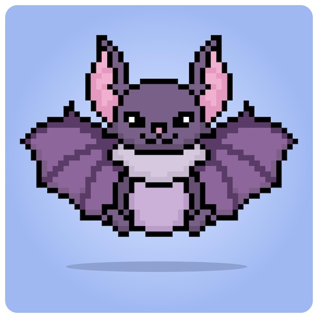 8 bit Pixel of bat. Pixel animals for game assets in vector illustration