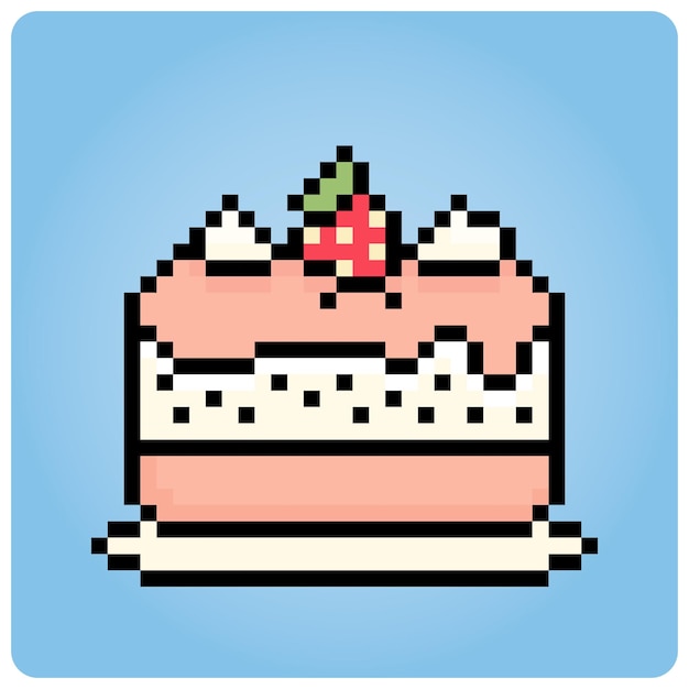8 bit pixel birthday cake. Food item for game assets in vector illustration