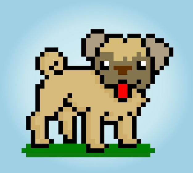 Pixel a 8 bit di cane boxer animale per giochi di risorse in illustrazioni vettoriali motivo a punto croce