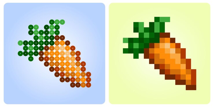 Vector 8 bit pixel carrot vegetables for game assets and beads pattern in vector illustration