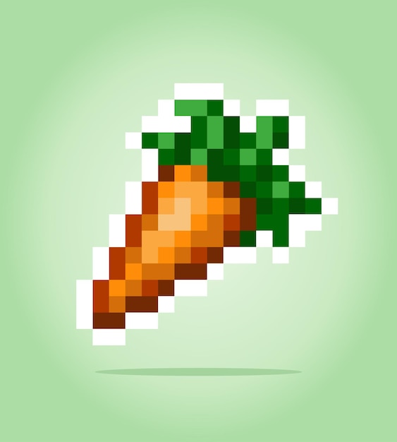 8 bit pixel carrot vegetables for game assets in vector illustration