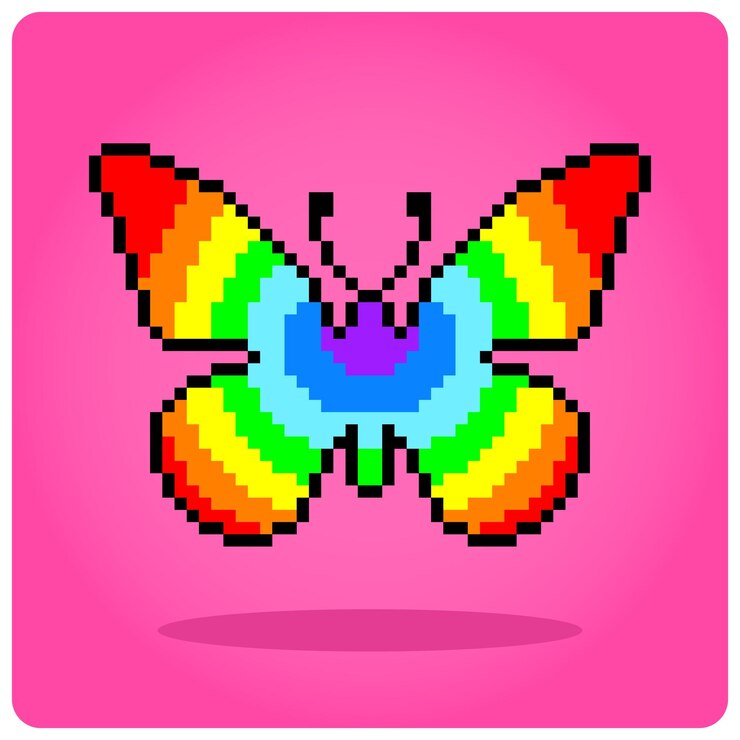 8 bit Pixel colorful butterfly. Animals for cross stitch in vector illustration