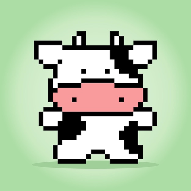 ベクトルイラストのゲームアセット用の牛の8ビットピクセルクロスステッチパターン牛