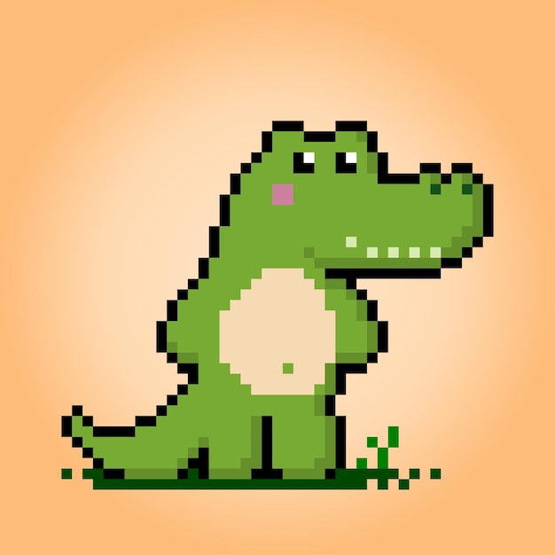 Immagine coccodrillo a 8 bit pixel animali in illustrazione vettoriale per giochi retrò