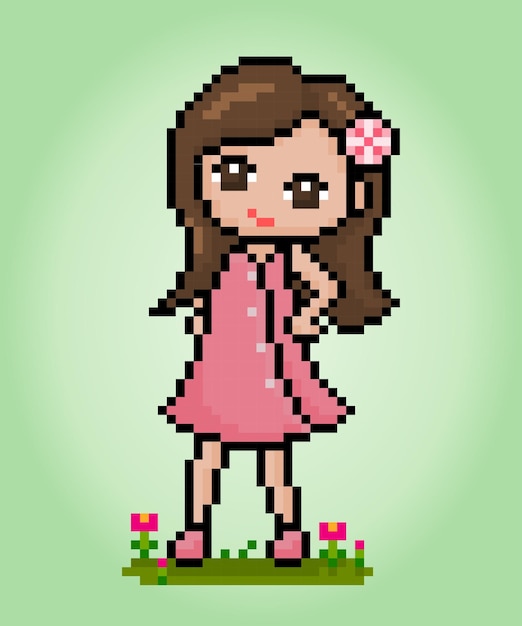 8 bit pixel of the cute girl Cartoon women in vector illustrations