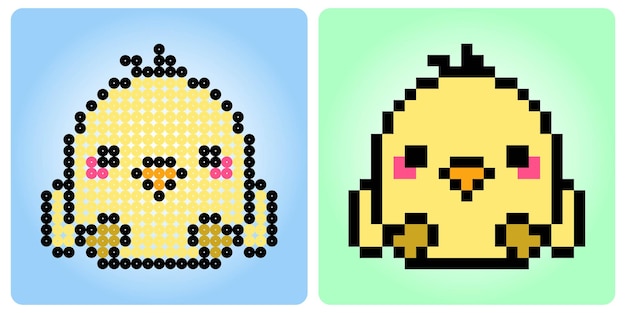 8 bit pixel de kuikens Animals Pixel voor kralenpatroon in vectorillustratie