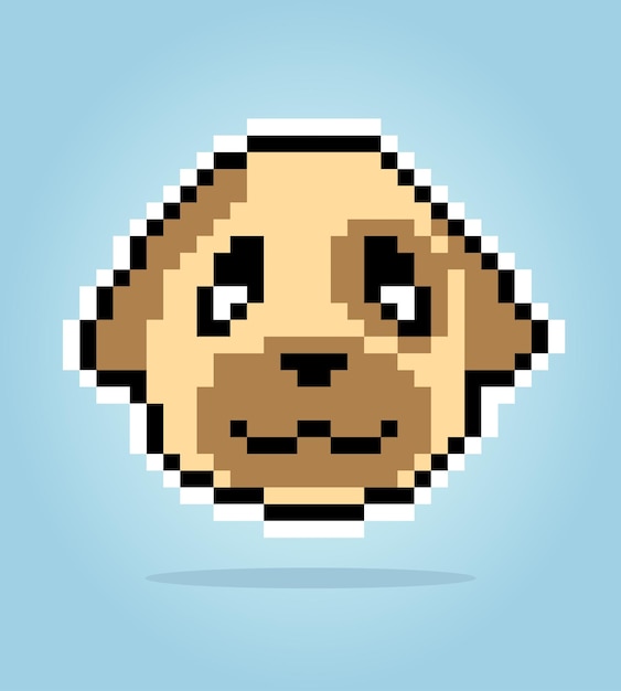 8-битный пиксель собаки Голова животного для игр с активами в векторных иллюстрациях Шаблон вышивки крестом