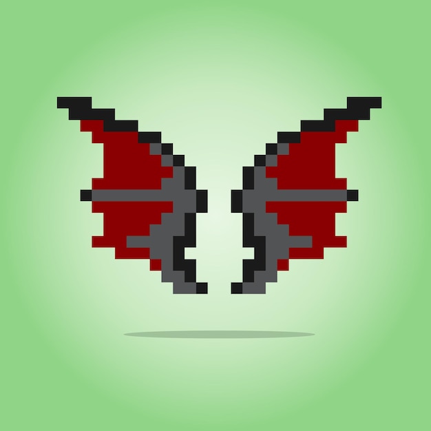 8 bit pixel of dragon wings in vector illustrations for game assets or cross stitch patterns