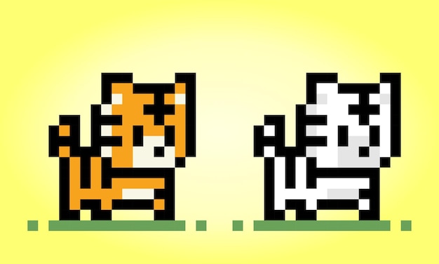 8 bit pixel een tijger Dieren voor game-items en kruissteekpatronen in vectorillustraties