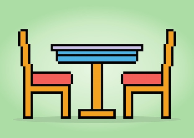 8 bit pixel eettafel Interieur spelelementen in vectorillustraties