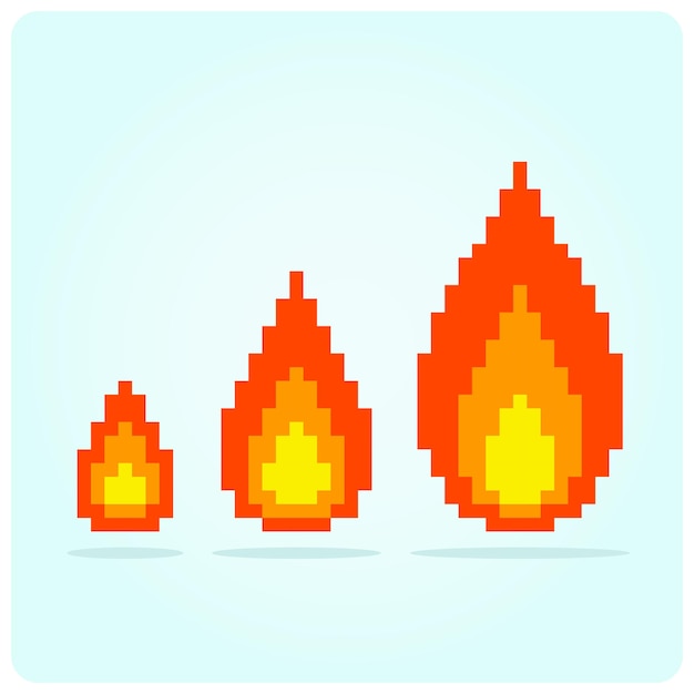 Vector 8 bit pixel flames for gui images fire pixel in vector illustration