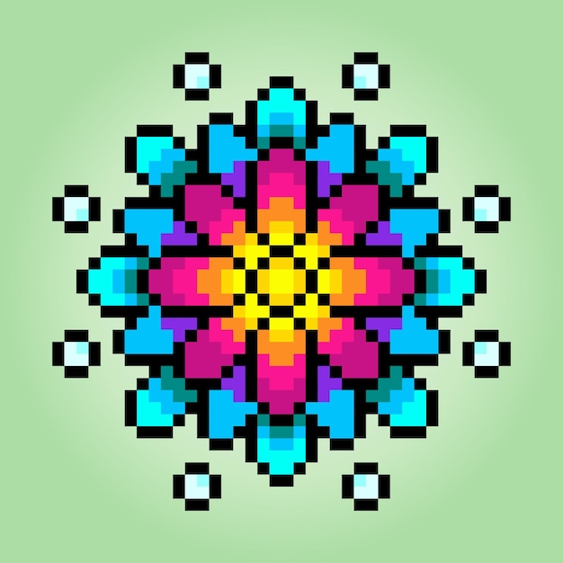 8 bit pixel flower ornaments Circle of flowers for cross stitch patterns in vector illustrations