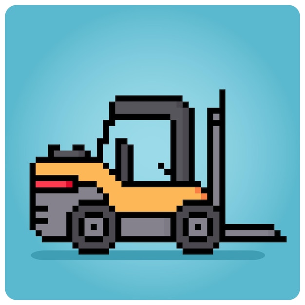 8 bit pixel forklift Construction vehicles for game assets in vector illustration