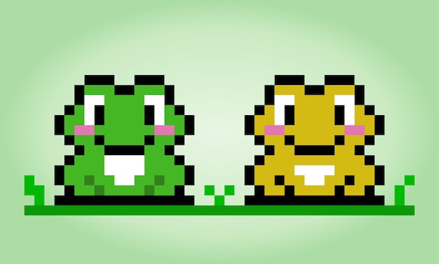 8 bit pixel frog Animals in vector illustrations for cross stitches and game assets