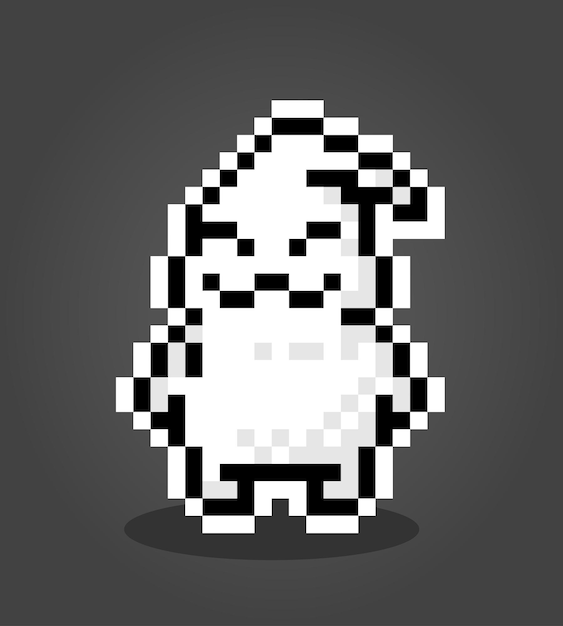 Vector 8 bit pixel ghost cute fat ghost in vector illustration