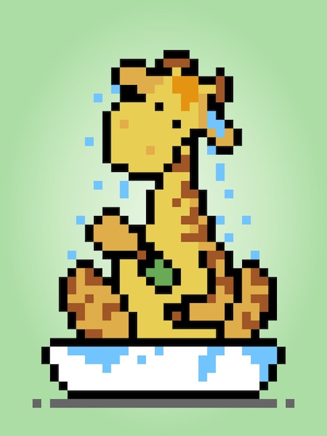 8 bit pixel giraffe bath Animals for game assets and cross stitch patterns in vector illustrations