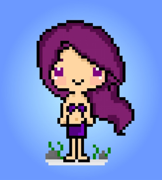 8 bit pixel una ragazza personaggi donne cartoni animati in illustrazioni vettoriali