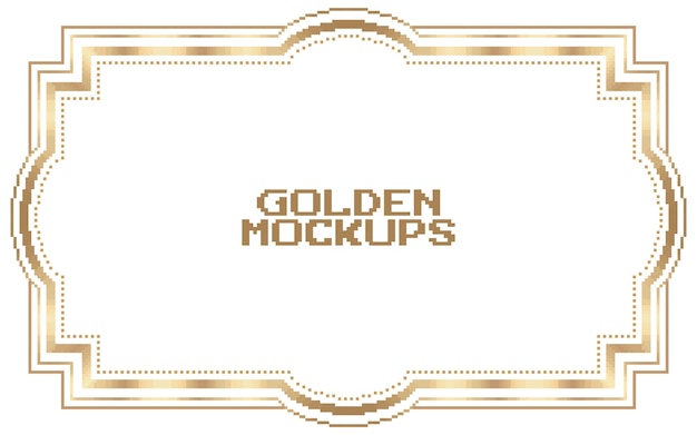 8 bit pixel golden frame border text gold for game assets in vector illustrations