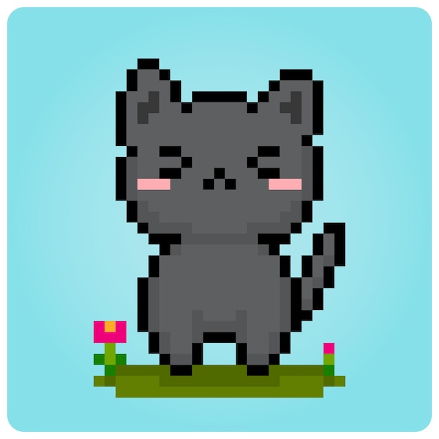 8 bit pixel grijze kat. Dieren voor spelactiva in vectorillustratie