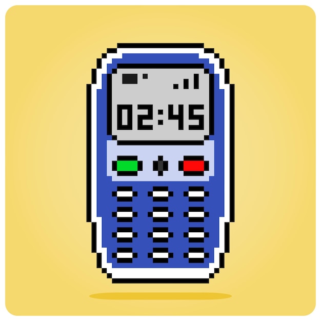 8 bit pixel hand phone. Icon pixels for game assets and web icons in vector illustrations