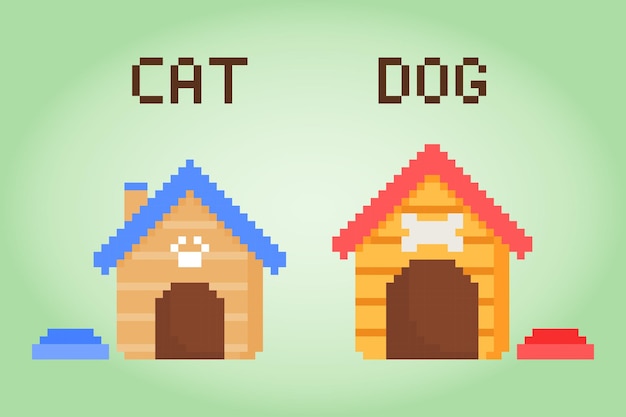 8 bit pixel house for dog and cat barkitecture for game assets and cross stitches in vector