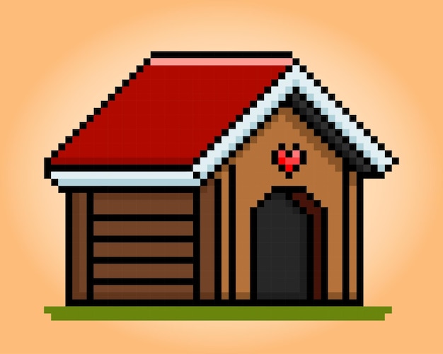 8 bit pixel house for dogs barkitecture for game assets and cross stitches in vector illustrations