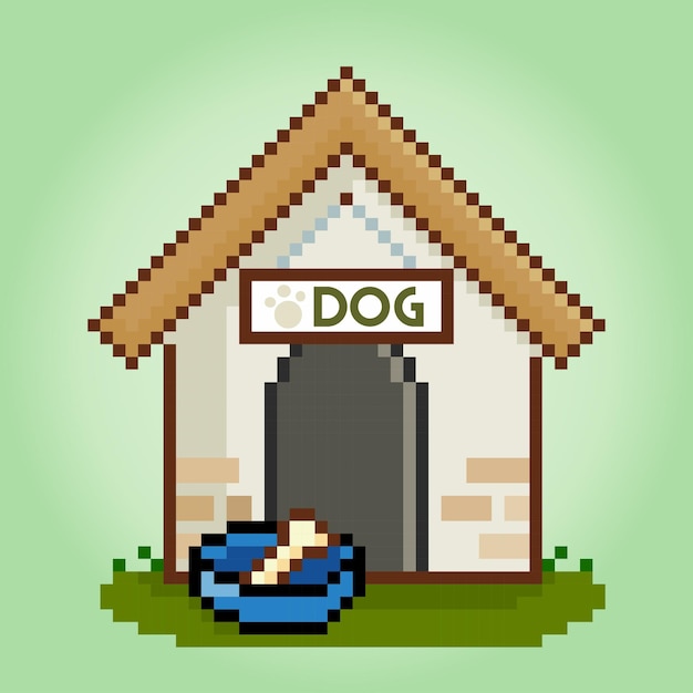 8 bit pixel house for dogs barkitecture for game assets and cross stitches in vector illustrations