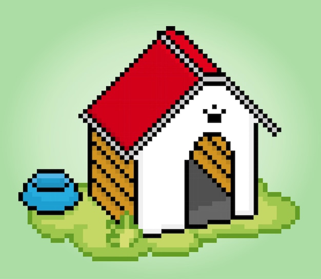 8 bit pixel house for dogs barkitecture for game assets and cross stitches in vector illustrations