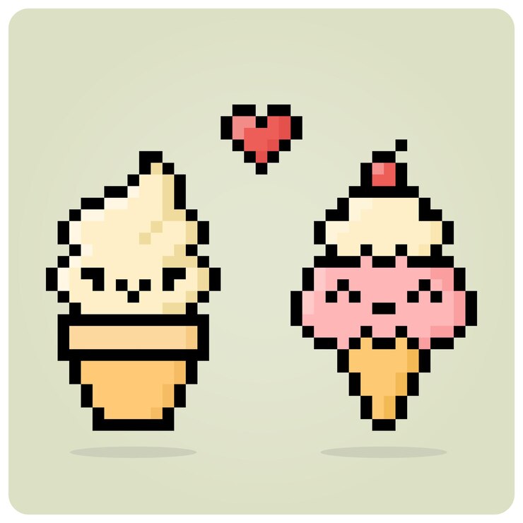 Vector 8 bit pixel ice cream cone love each other kawaii food in vector illustration
