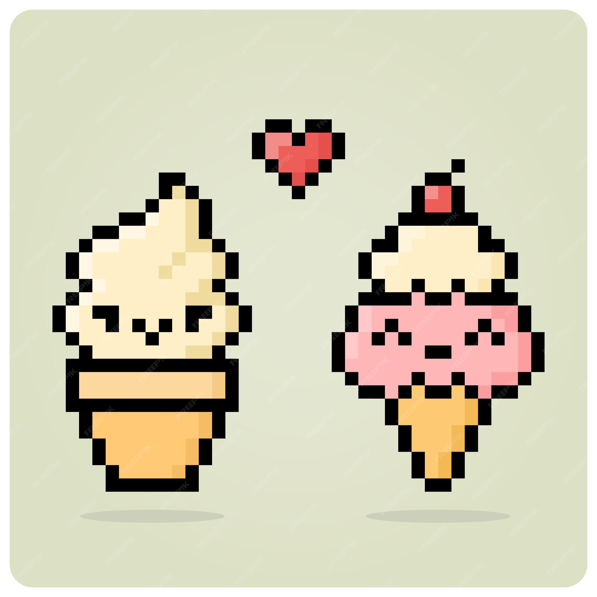 Pixel Art Ice Cream Set Retro Video Game Collection Of 8 Bit Ice