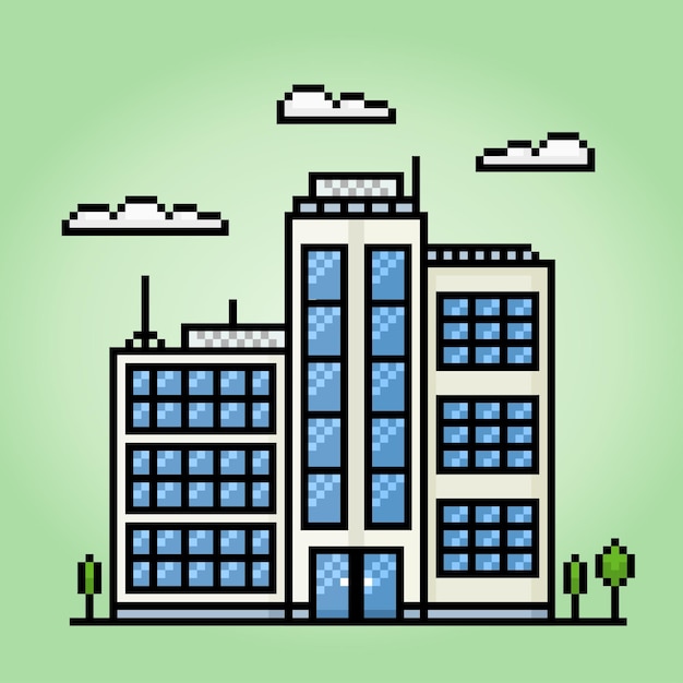 8 bit pixel icon high building in vector illustrations for game assets and web icons