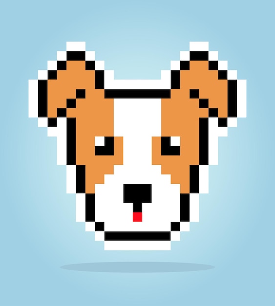 ベクトルイラストの資産ゲームのためのジャックラッセル犬動物の頭の8ビットピクセル