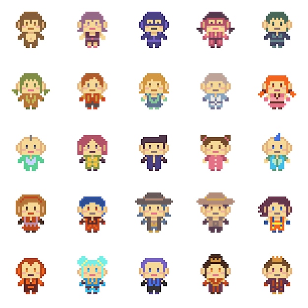 8 bit pixel karakter mensen vector illustrator collectie