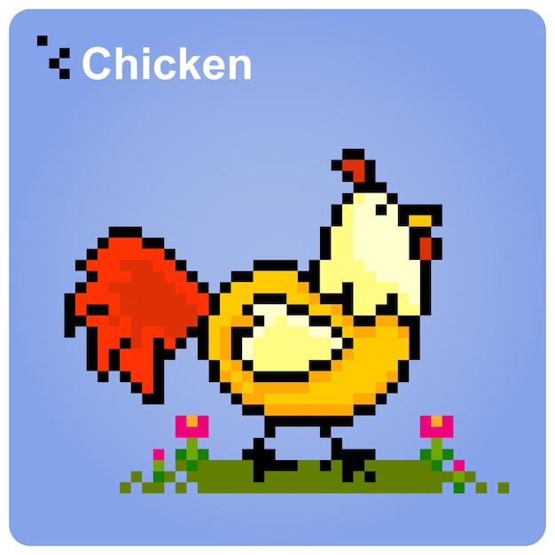 8 bit pixel kip. Leuk dier voor spelactiva in vectorillustratie