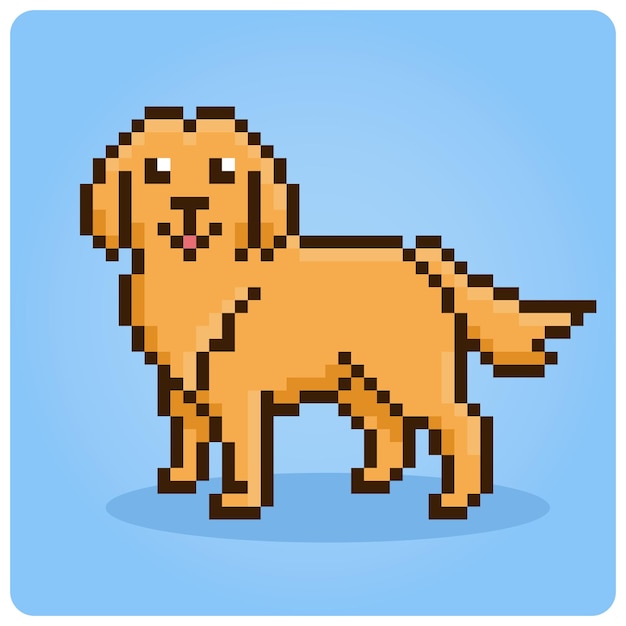 8 bit pixel labrador retriever dog. Animals for asset games in vector illustrations