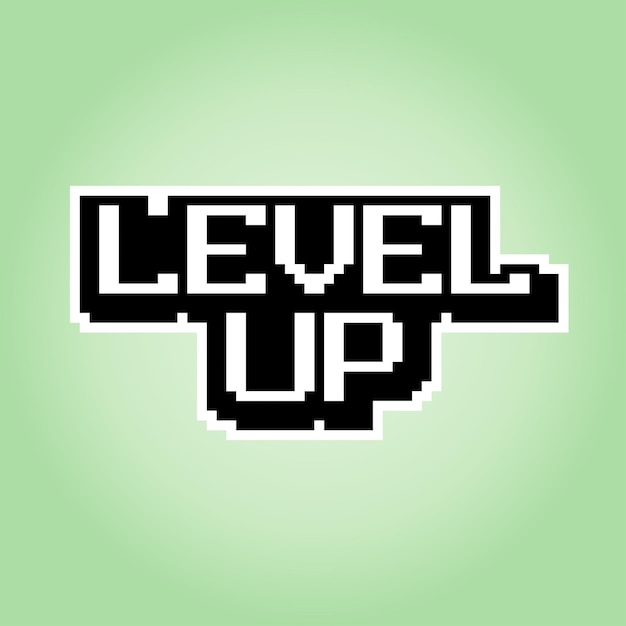 8 bit pixel levelup Show fonts for game assets and Cross Stitch patterns in vector illustrations